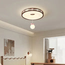 GobekUsa Cream Wind Walnut Round Master Bedroom Lamp Warm Retro Hanging Ball Ceiling