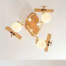 GobekUsa Airplane LED Wooden Plane Chandelier for Kids Room, Boys Bedroom, Creative Lighting
