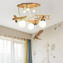 GobekUsa Airplane LED Wooden Plane Chandelier for Kids Room, Boys Bedroom, Creative Lighting