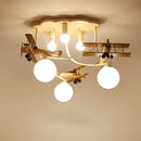 GobekUsa Airplane LED Wooden Plane Chandelier for Kids Room, Boys Bedroom, Creative Lighting