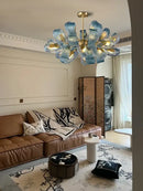 GobekUsa Blue Glass Luxury Brass Ceiling Pendant Light - Creative Flower Design