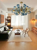 GobekUsa Blue Glass Luxury Brass Ceiling Pendant Light - Creative Flower Design