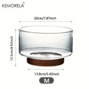GobekUsa Creative Glass Fruit Bowl with Wood Base - Large Salad Bowl for Snacks, Popcorn, Nuts, and More