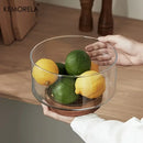 GobekUsa Creative Glass Fruit Bowl with Wood Base - Large Salad Bowl for Snacks, Popcorn, Nuts, and More
