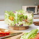 GobekUsa Creative Glass Fruit Bowl with Wood Base - Large Salad Bowl for Snacks, Popcorn, Nuts, and More