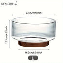 GobekUsa Creative Glass Fruit Bowl with Wood Base - Large Salad Bowl for Snacks, Popcorn, Nuts, and More