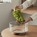 GobekUsa Creative Glass Fruit Bowl with Wood Base - Large Salad Bowl for Snacks, Popcorn, Nuts, and More