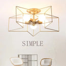 GobekUsa Creative Star LED Ceiling Chandelier - Brushed Antique Gold Living Bedroom Lamp