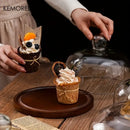 GobekUsa Creative Wooden Cake Pan Food Storage Box with Glass Lid