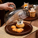 GobekUsa Creative Wooden Cake Pan Food Storage Box with Glass Lid
