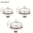 GobekUsa Creative Wooden Cake Pan Food Storage Box with Glass Lid