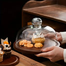 GobekUsa Creative Wooden Cake Pan Food Storage Box with Glass Lid