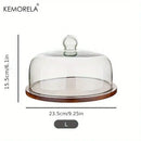 GobekUsa Creative Wooden Cake Pan Food Storage Box with Glass Lid