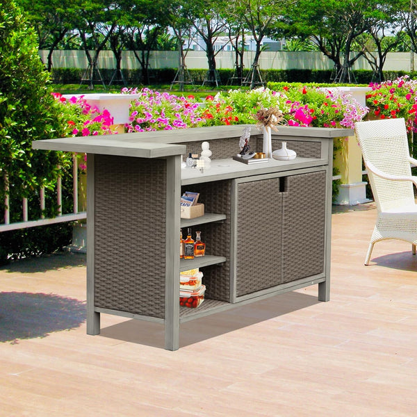 Patio Bar Table with Cabinet - Outdoor Aluminum & PE Wicker, photo 2 of 8