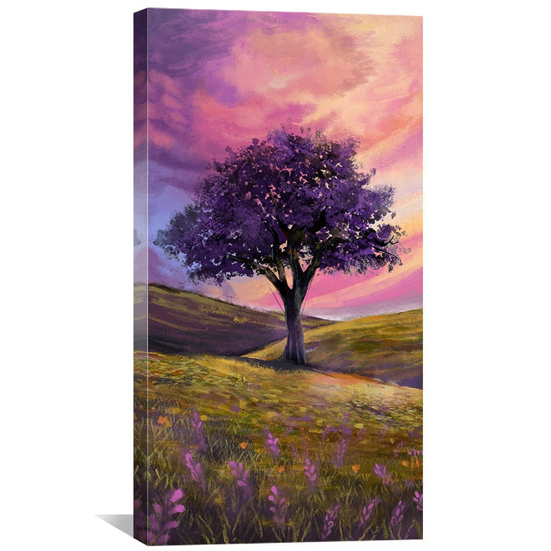 Crimson Dusk and Lavender Blooms Canvas