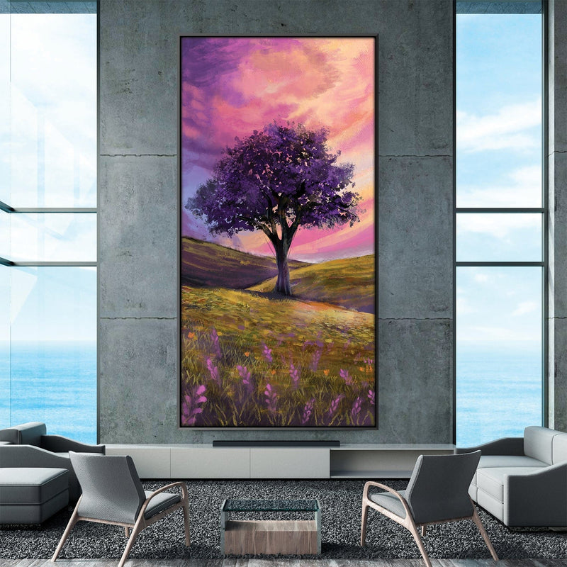 Crimson Dusk and Lavender Blooms Canvas