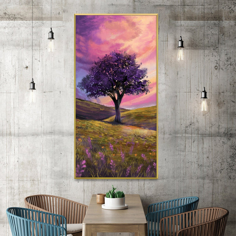 Crimson Dusk and Lavender Blooms Canvas