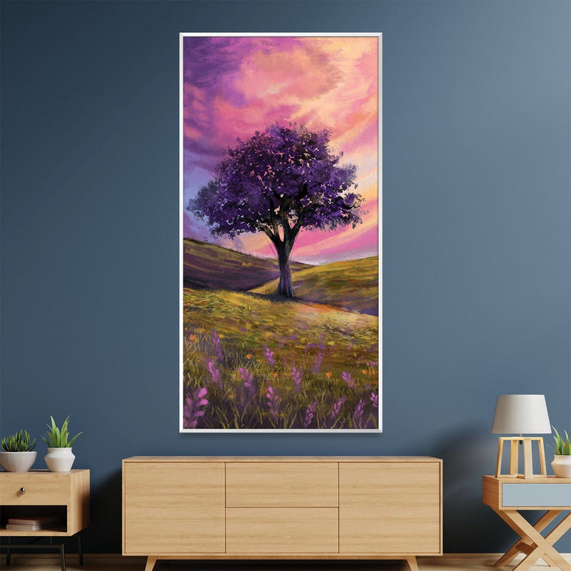 Crimson Dusk and Lavender Blooms Canvas