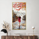 Crimson Stroll on Rainy Day Canvas