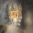 GobekUsa Classic Round Wall Mounted Lighting with Clear Crystal Prisms – 2 Bulbs, Aged Brass Finish