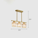 GobekUsa Crystal Block 3-Light Pendant - Linear Dining Room Island Lamp Fixture