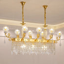 GobekUsa Crystal Floral Island Pendant Lamp - Modern Gold Dining Room Light Fixture with 6/8-Light Option