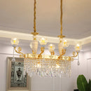 GobekUsa Crystal Floral Island Pendant Lamp - Modern Gold Dining Room Light Fixture with 6/8-Light Option
