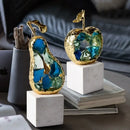 GobekUsa Crystal Fruit Sculpture Set: Golden Apple & Pear Handicrafts for Home Decoration