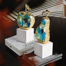 GobekUsa Crystal Fruit Sculpture Set: Golden Apple & Pear Handicrafts for Home Decoration