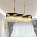 GobekUsa 10-Light Crystal Pendant Island Ceiling Light in Black and Gold - Simplicity Oblong Design