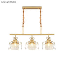 GobekUsa Crystal Teardrop Island Pendant Light with Gold Cylinder and 3 Heads