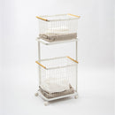 Rolling Laundry Cart + Wire Baskets (38" H) - Steel + Wood by Yamazaki Home