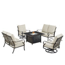 Black Aluminum Fire Table Set with Two Loveseats and Two Club Chairs