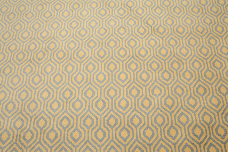 9' x 12' Hand knotted Honeycomb Wool Full Pile Area Rug Light blue Gold