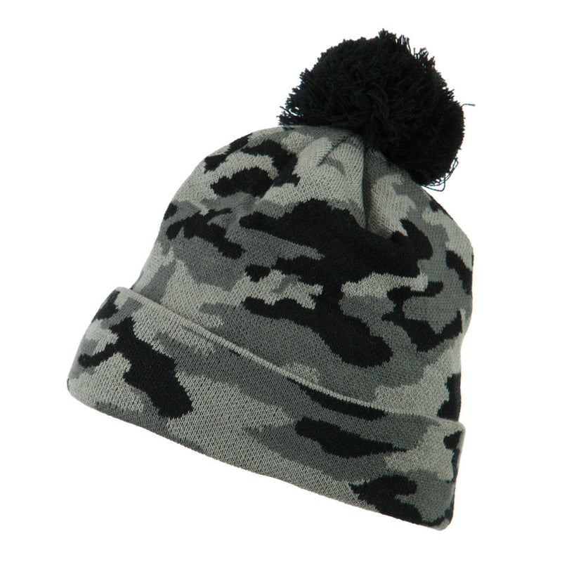 Camouflage All Over Pom Cuff Beanie