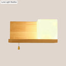 GobekUsa Cubic Wall Sconce Light with Opaque Glass and Wood Backplate in Beige