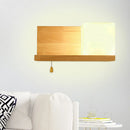 GobekUsa Cubic Wall Sconce Light with Opaque Glass and Wood Backplate in Beige