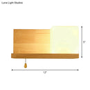 GobekUsa Cubic Wall Sconce Light with Opaque Glass and Wood Backplate in Beige