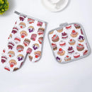 Cupcake print cotton kitchen baking gloves and pot holder set by Decorbites