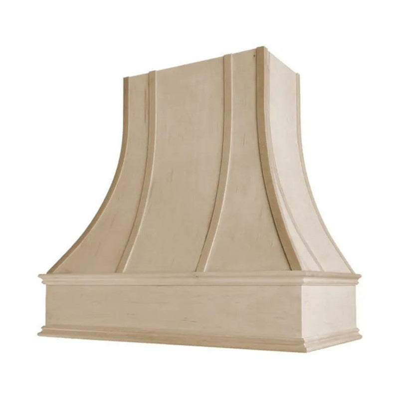 Unfinished Range Hood With Curved Strapped Front and Decorative Trim - 30", 36", 42", 48", 54" and 60" Widths Available