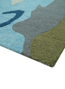 Custom Made Abstract Blue And Green Wool Rug