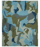 Custom Made Abstract Blue And Green Wool Rug