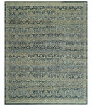 Custom Made Antique Charcoal Blue Transitional Hand Knotted Wool Area Rug