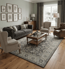 Charcoal Beige Antique Floral Hand-Tufted Premium Wool Area Rug