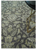 Charcoal Beige Antique Floral Hand-Tufted Premium Wool Area Rug