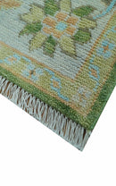 Custom Made Antique Green Traditional Oushak Design Hand Knotted Wool Area Rug