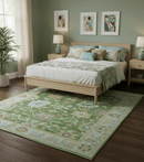 Custom Made Antique Green Traditional Oushak Design Hand Knotted Wool Area Rug