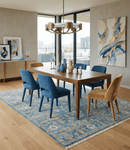 Blue and Beige Oushak Wool Area Rug - Hand Knotted Traditional