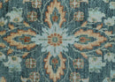 Custom Made Hand Knotted Charcoal and Blue Traditional Oushak Design Wool Rug by The Rug Decor