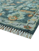 Custom Made Hand Knotted Charcoal and Blue Traditional Oushak Design Wool Rug by The Rug Decor